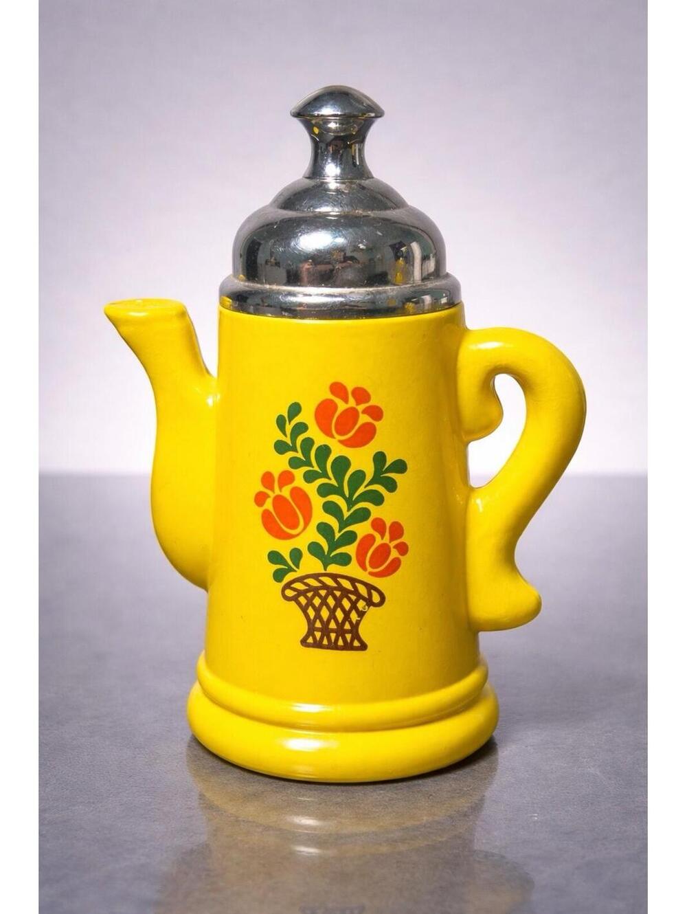 Avon 1970s Koffee Klatch Lilac Foaming Bath Oil Teapot Bottle, 5.5”